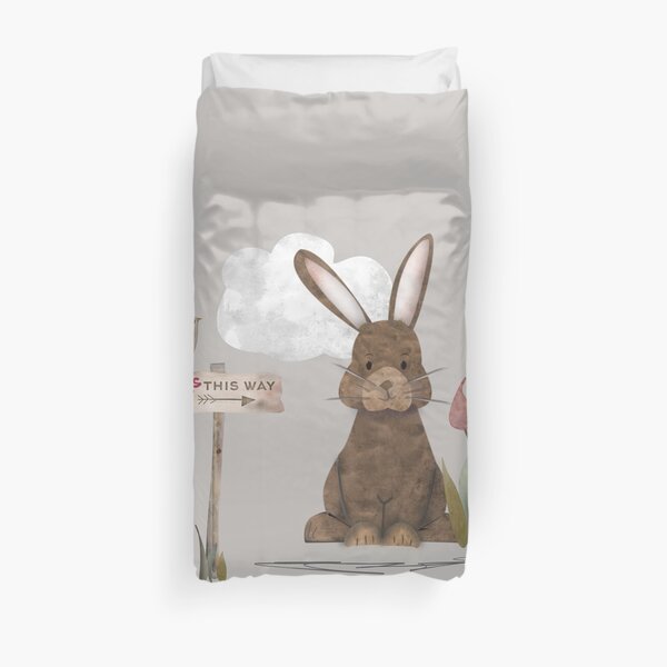 Send a hug because I miss you. Adorable watercolor rabbit illustration Duvet Cover