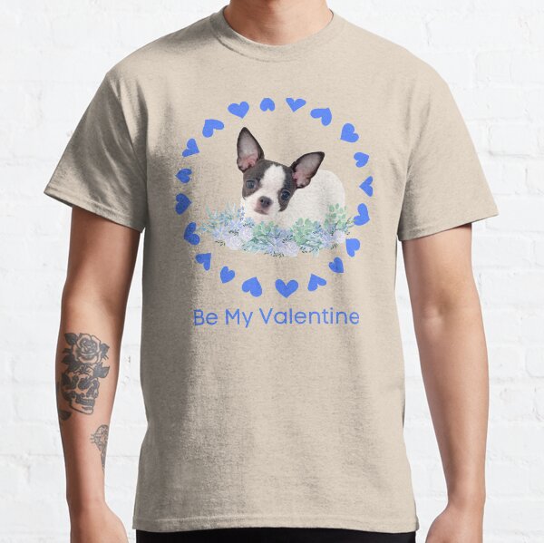 Blue Be My Valentine Circle of Blue Hearts with Black and White Chi Pup Classic T-Shirt