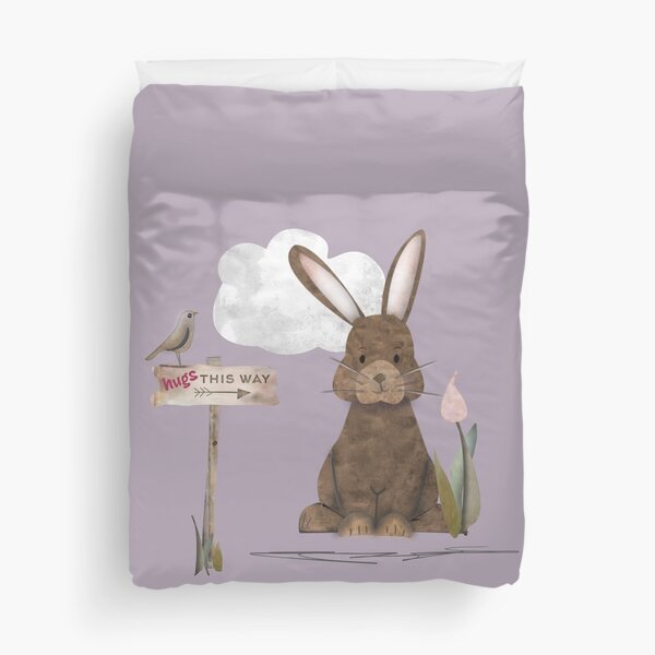 Send a hug because I miss you. Adorable watercolor rabbit illustration Duvet Cover