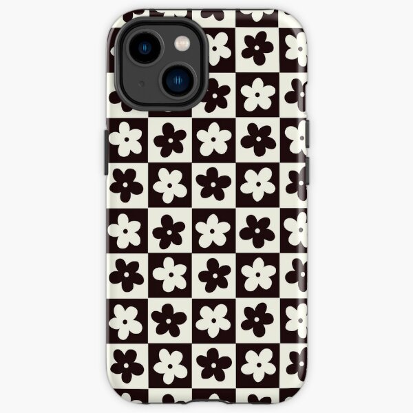 Black and Off white Checkered Squares with Flowers iPhone Tough Case