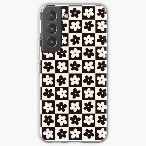 Schwarz und Off White Karierte Quadrate mit Blumen Samsung Galaxy Flexible Hülle