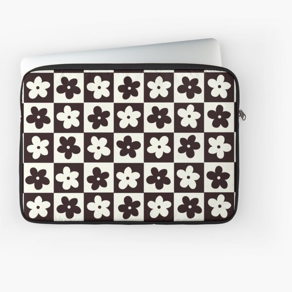 Black and Off white Checkered Squares with Flowers Laptop Sleeve