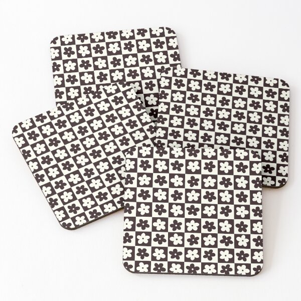 Item preview, Black and Off white Checkered Squares with Flowers designed and sold by xxroseate.