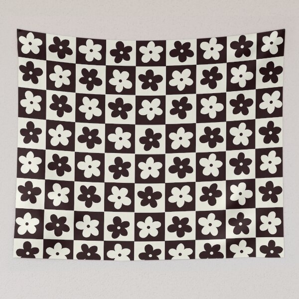 Item preview, Black and Off white Checkered Squares with Flowers designed and sold by xxroseate.