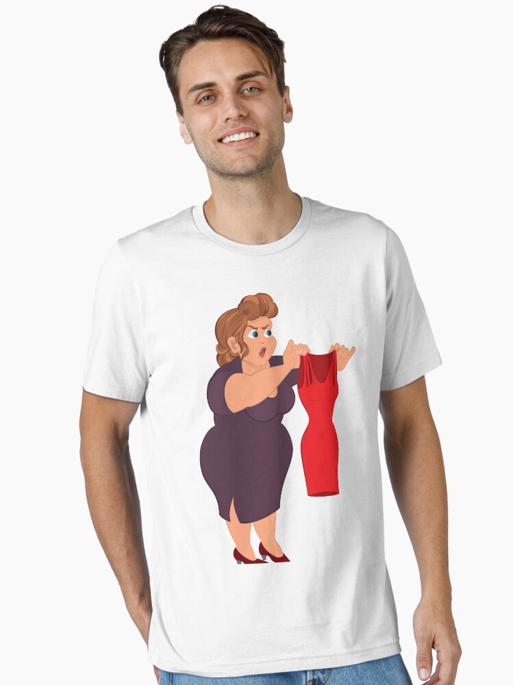 Cartoon fat woman in purple dress holding small red dress" Essential T-Shirt  for Sale by Zebar-Finch | Redbubble