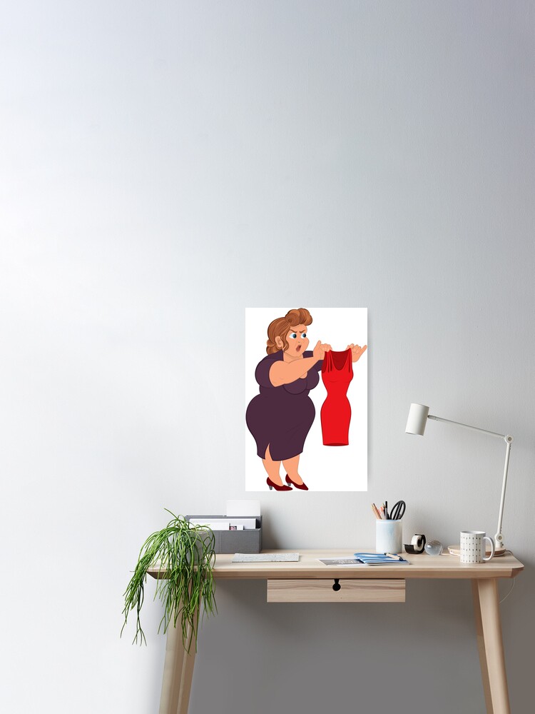 Póster «Dibujos animados mujer gorda en vestido morado con pequeño vestido  rojo» de Zebar-Finch | Redbubble