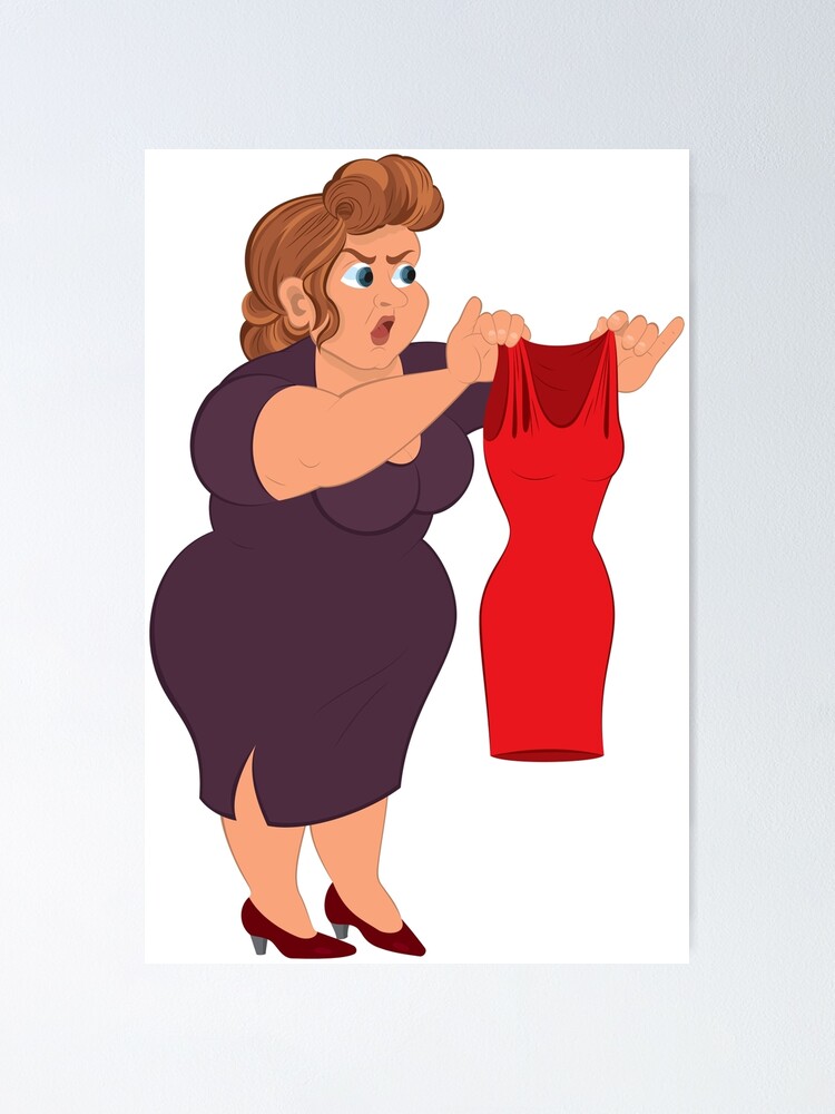 Póster «Dibujos animados mujer gorda en vestido morado con pequeño vestido  rojo» de Zebar-Finch | Redbubble