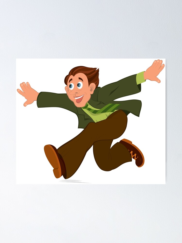 Póster «Hombre de dibujos animados en la chaqueta verde corriendo con las manos abiertas» de Zebar-Finch | Redbubble Póster «Hombre de dibujos animados en la chaqueta verde corriendo con las manos abiertas» de Zebar-Finch | Redbubble