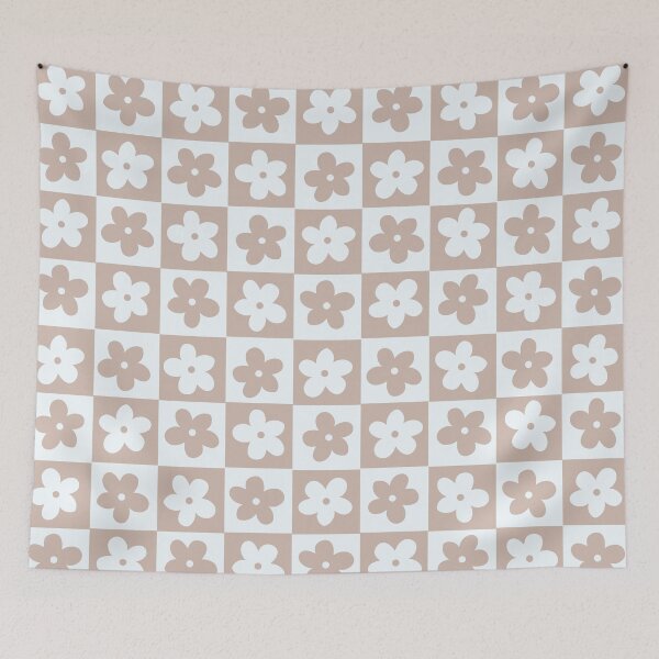 Item preview, Light Brown and Off White Checkered Squares with Flowers designed and sold by xxroseate.