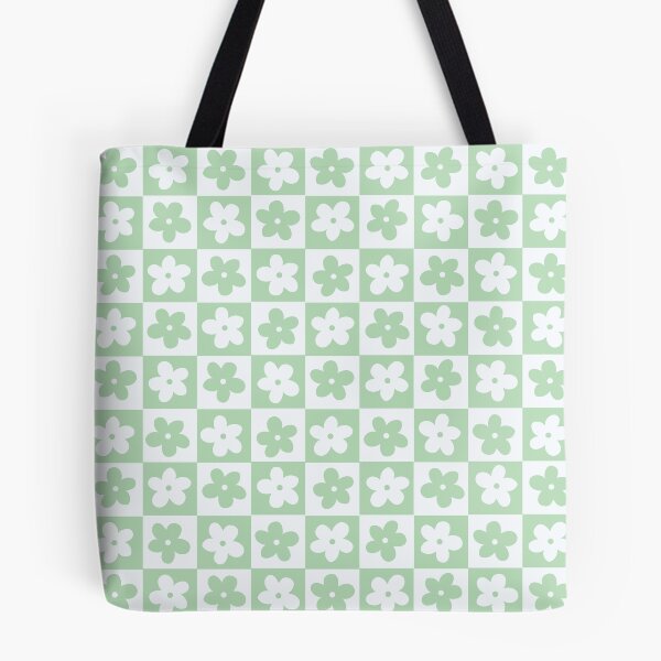 Item preview, Light Pastel Green and White Checkered Squares with Flowers designed and sold by xxroseate.