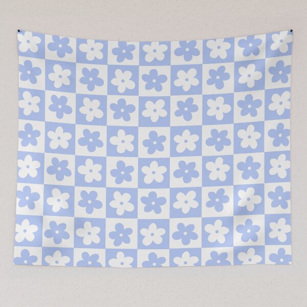 Item preview, Periwinkle and White Checkered Squares with Flowers designed and sold by xxroseate.