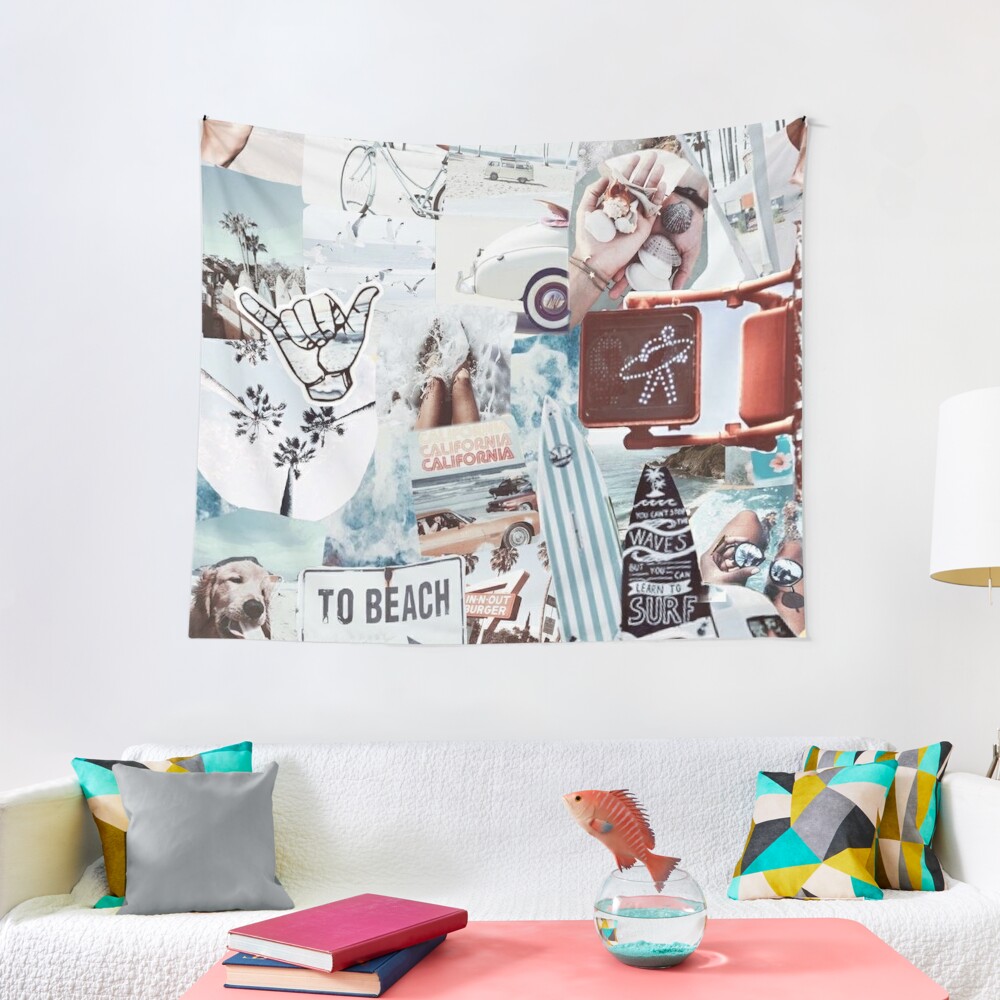Disover Vsco blue waves collage Tapestry