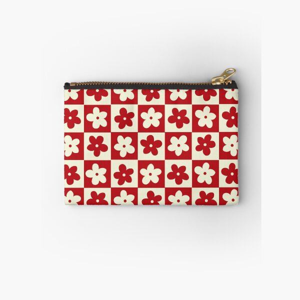 Item preview, Dark Red and Cream Checkered Squares with Flowers designed and sold by xxroseate.