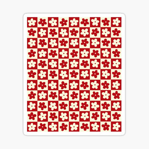 Dark Red and Cream Checkered Squares with Flowers Sticker
