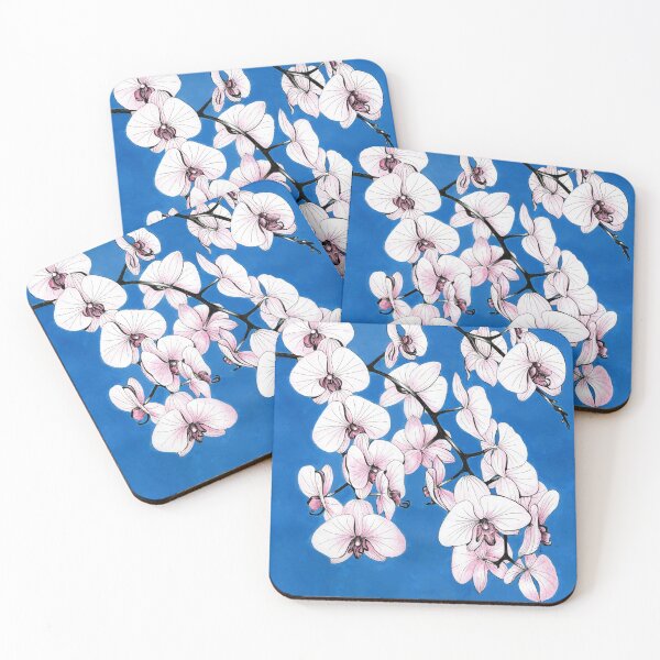 Item preview, Pink orchids on a blue background designed and sold by Olga Shashok.