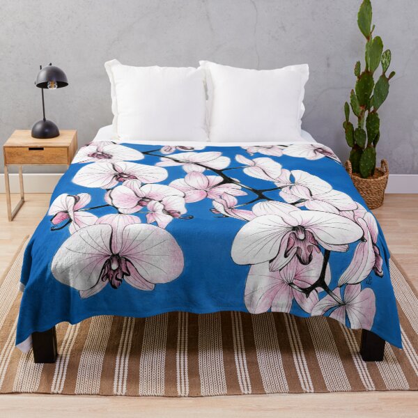 Item preview, Pink orchids on a blue background designed and sold by Olga Shashok.