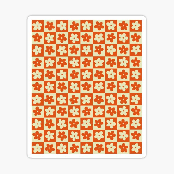 Orange and Cream Checkered Squares with Flowers Sticker