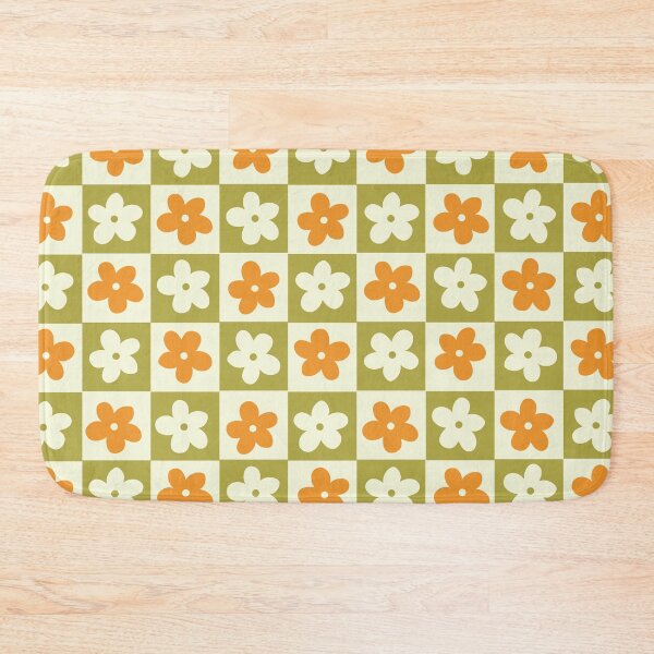 Item preview, Green / Orange / Off White Checkered Squares with Flowers designed and sold by xxroseate.
