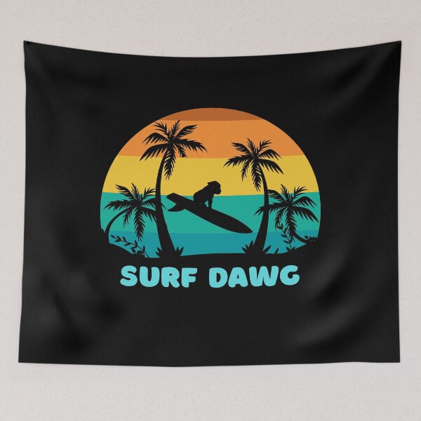 Item preview, Surf Dawg Surfer Dog Retro Sunset designed and sold by JustSayingGifts.