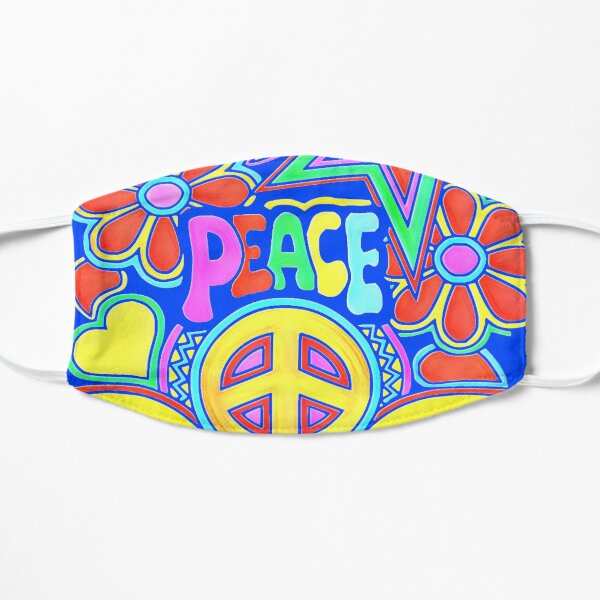 Peace and love Flower Power Hippy Design Flat Mask