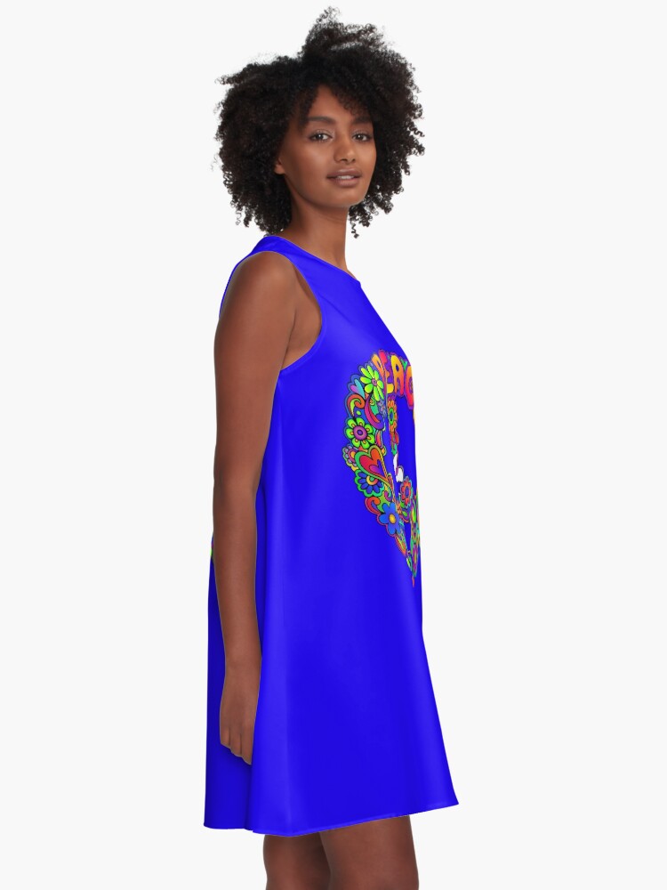 Alternate view of Flower Power Retro Hippie Peace Symbol A-Line Dress