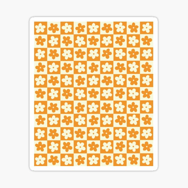 Light Orange and Cream Checkered Squares with Flowers Sticker