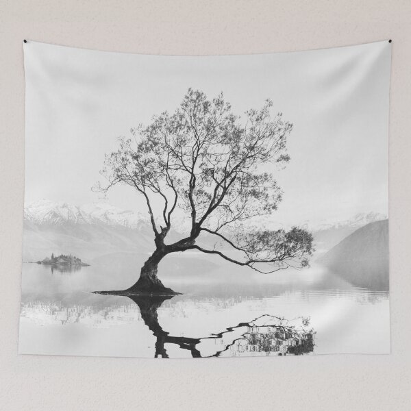 Item preview, Wanaka Tree New Zealand Landscape Black And White designed and sold by ind3finite.