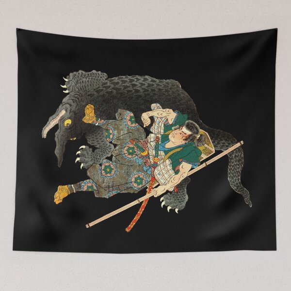 Item preview, Japanese Samurai fighting water monster  designed and sold by Madjack Tees Kiwi SuperStore.