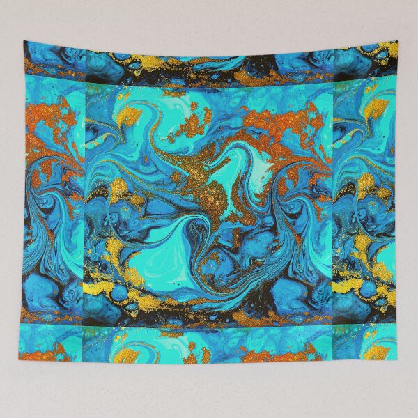 Item preview, Agate Geode Acrylic Pour & Swipe, Geode Drip, Blue Gold Gemstone, Geode Artwork designed and sold by Black11Flamingo.
