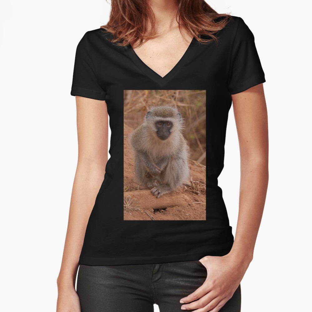 Vervet Monkey at Pafuri, Kruger National Park, South Africa Fitted V-Neck T-Shirt