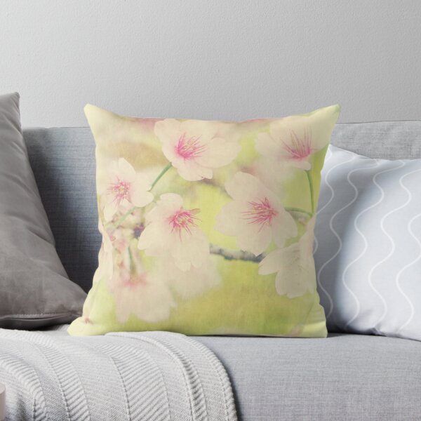 Dreamy Faded Vintage Pale Pink Sakura Cherry Blossoms Throw Pillow
