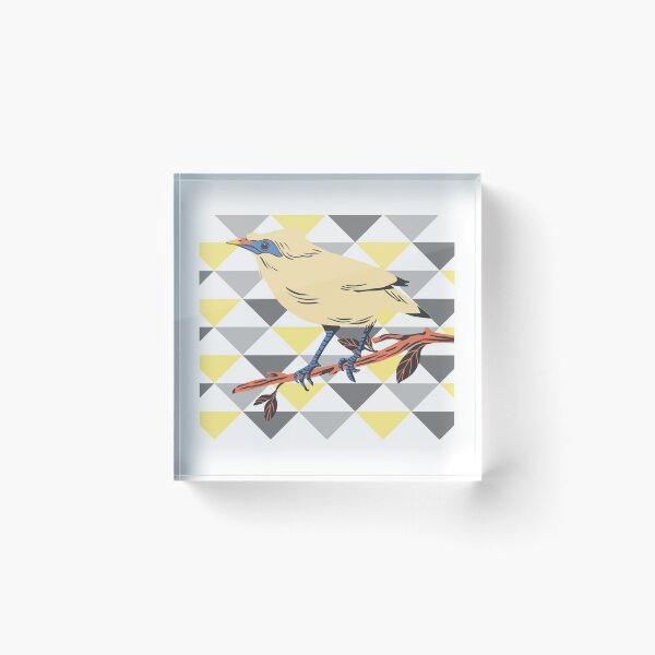 Item preview, yellow starling bird on abstract yellow and grey background designed and sold by Atleta-Cali.