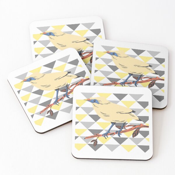 Item preview, yellow starling bird on abstract yellow and grey background designed and sold by Atleta-Cali.