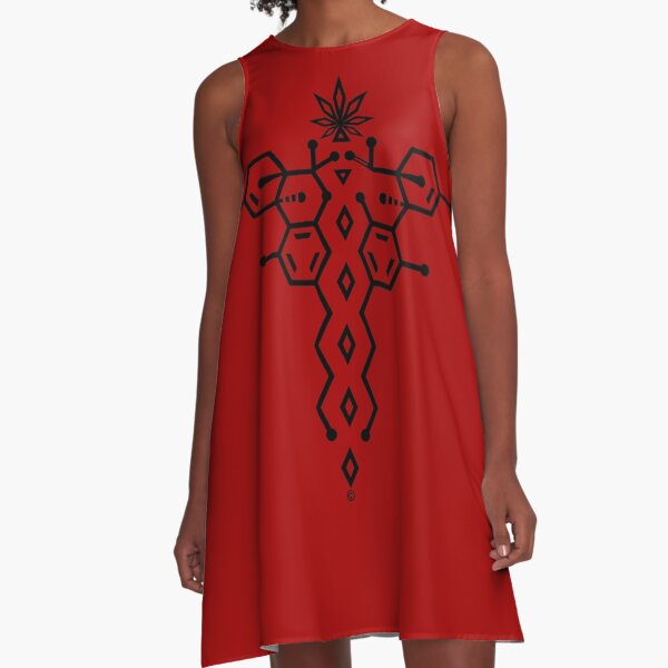 A-Line Dress 001: Black/Red ElixirSymbol© (THC:CBD Molecule Dots) A-Line Dress