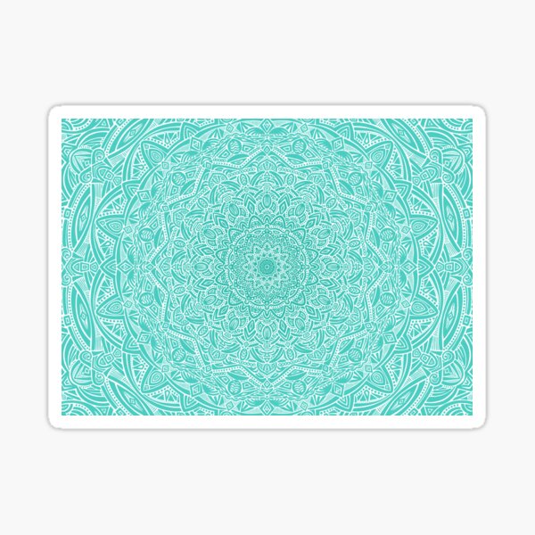 Most Detailed Mandala! (Green Blue Seafoam Aqua) Intricate Detail Ethnic Contrast Mandala Design Zentangle Maze Pattern Sticker