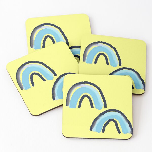 Item preview, Happy Double blue rainbows with yellow watercolor designed and sold by mariagram17.