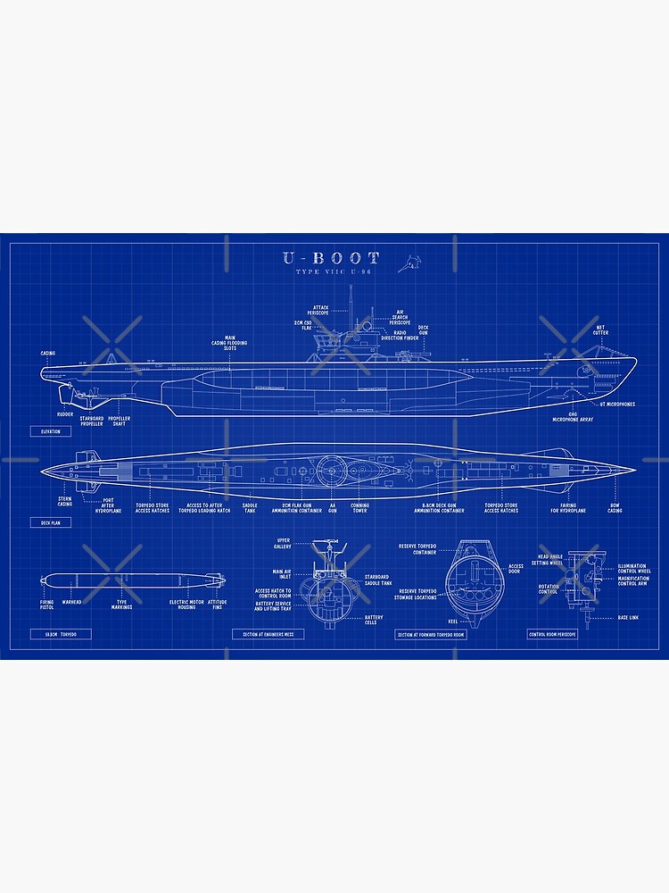 Lámina fotográfica «Das Boot UBoot Type VIIC (U96) Blueprint» de