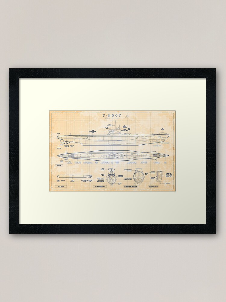 Alternate view of Das Boot: U-Boot Type VIIC (U-96) (Old Blue Grid) Framed Art Print