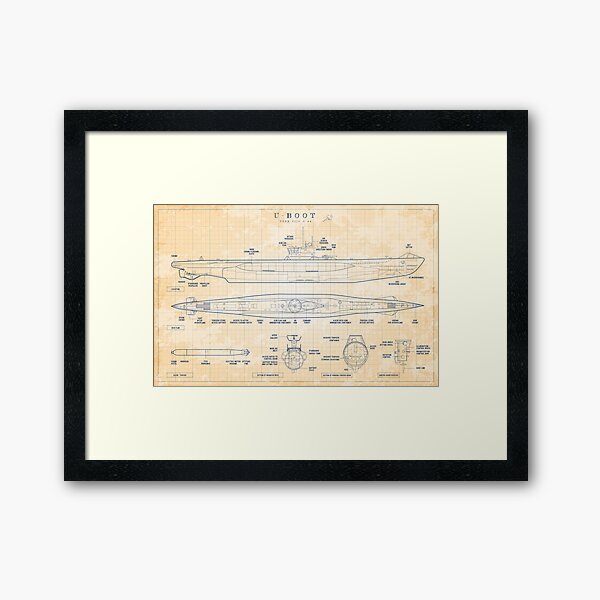 Das Boot: U-Boot Type VIIC (U-96) (Old Blue Grid) Framed Art Print