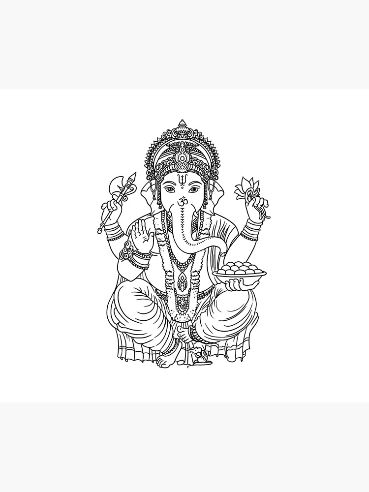 Hindu god ganesha elephant line drawing vector illustration, asian  spiritual symbol, eastern wisdom, yoga, om, aum