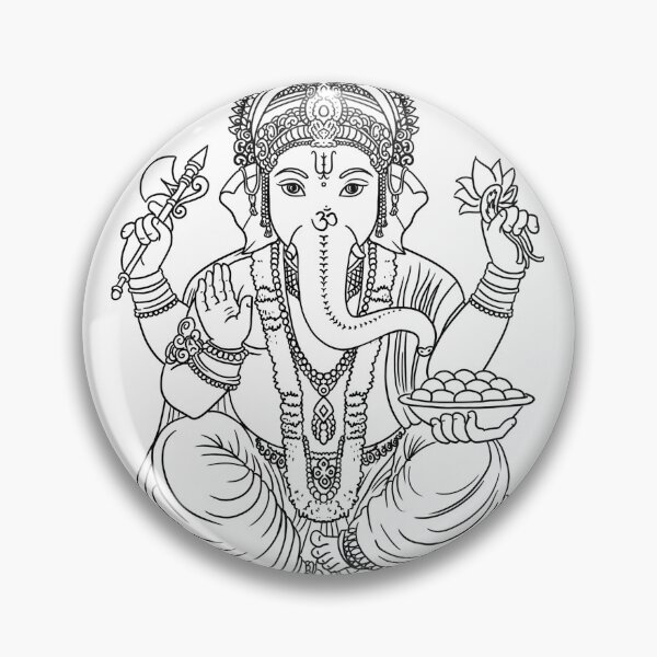 Item preview, Hindu god ganesha elephant line drawing vector illustration, asian spiritual symbol, eastern wisdom, yoga, om, aum designed and sold by Mariuki Flow.