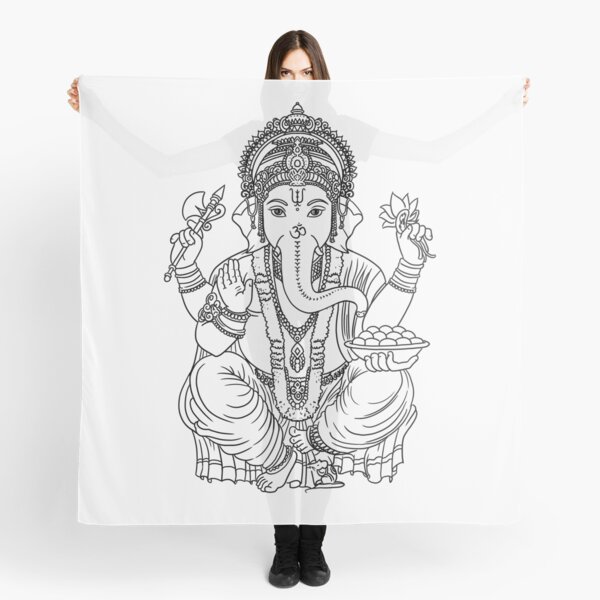 Item preview, Hindu god ganesha elephant line drawing vector illustration, asian spiritual symbol, eastern wisdom, yoga, om, aum designed and sold by Mariuki Flow.