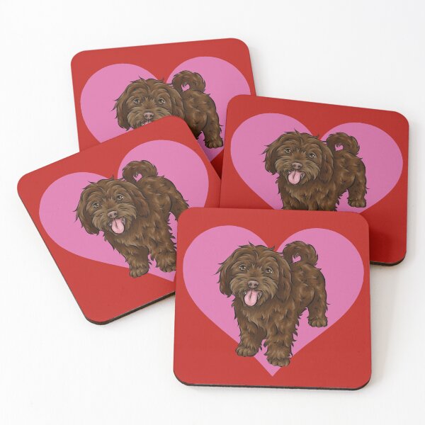 Item preview, Chocolate Cavapoo with Hearts | Valentine Dogs | Valentine's Day Doggies designed and sold by shirinsart.