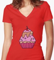 Cupcake Sloth Women's Fitted V-Neck T-Shirt