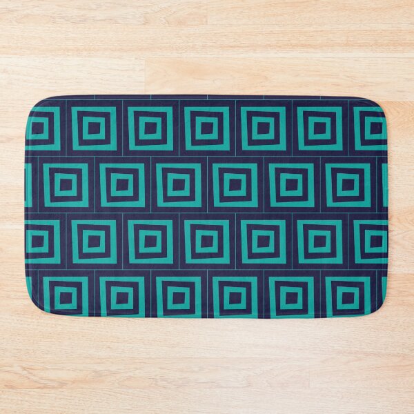Item preview, Geo Squares (horizontal brick pattern), retro fashion print, teal and dark blue designed and sold by Susan Marie Williams.