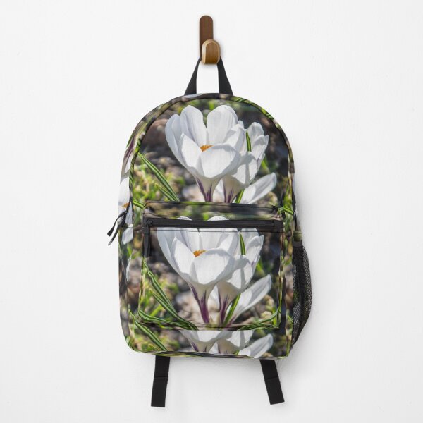 Item preview, close up photo of white crocus flowers illuminated by the spring sun designed and sold by nataliavavilina.