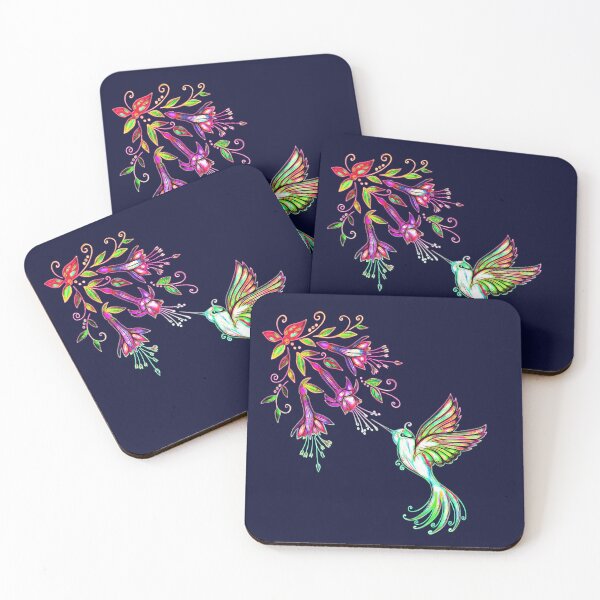 Item preview, Hummingbird with flowers, rainforest, blossoms, fuchsia designed and sold by boom-art.