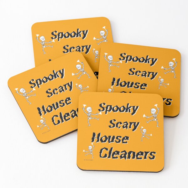 Item preview, Spooky Scary House Cleaners Halloween Skeleton with Dusters Fun designed and sold by SavvyCleaner.