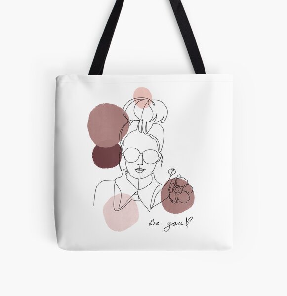 One Line Art Frühlings Mädchen Allover-Print Tote Bag