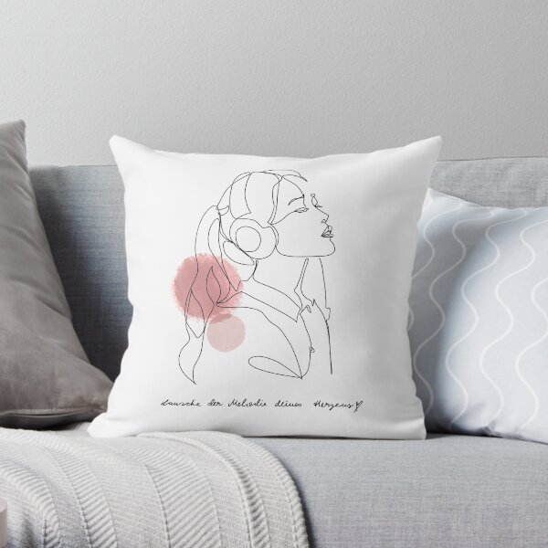 One Line Art Mädchen mit Kopfhörer Dekokissen
